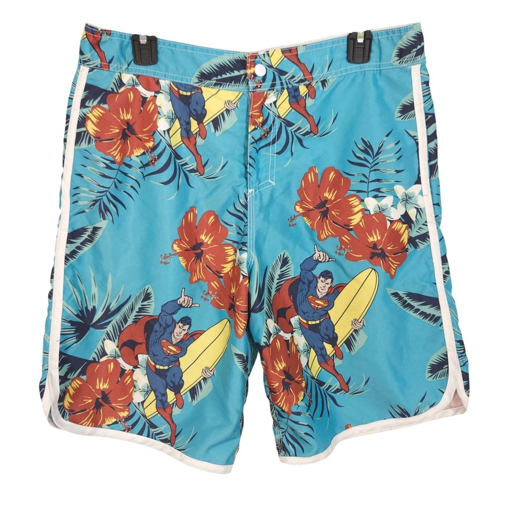 DC Comics Superman Board Shorts Medium Swim Trunks BROKEN ZIPPER Surf Tropical